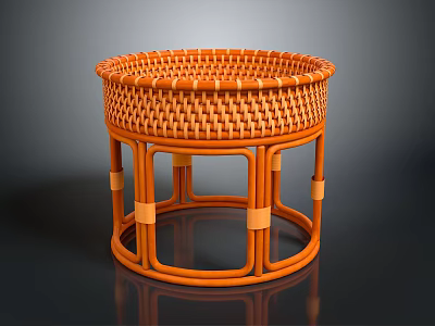 Round Orange Rattan Tea Table With Handwoven Top And Sturdy Frame Design 3d model