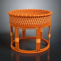 Round Orange Rattan Tea Table With Handwoven Top And Sturdy Frame Design