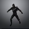 Black Suited Masked Warrior In Action Pose Holding Silver Knife 3D Character Model