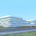 Modern Commercial Complex Featuring Unique Striped Facade Glass Curtain Walls And Green Surroundings