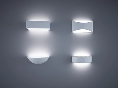 Modern Minimalist Wall Sconces Four Different Shapes on Gray Background Emitting Soft Illumination 3d model