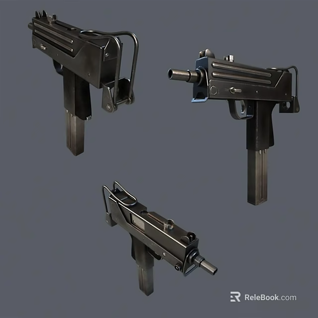 Tactical Submachine Gun Design Showcased From Multiple Angles With Black Metal Finish 3d model 