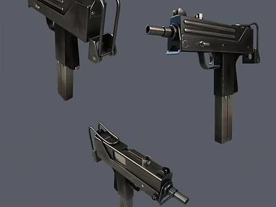 Tactical Submachine Gun Design Showcased From Multiple Angles With Black Metal Finish 3d model