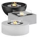 Modern Round and Square Fireplace Designs with Concrete Black Metal Bases Glass Screens and Flames