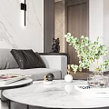 Modern Dining and Living Room Interior With Marble Wall Sofa Dining Table And Chairs 3d model