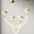 Minimalist Modern Chandelier With White Mushroom Shades And Golden Illuminated Lines