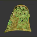 Ancient Weapon Helmet Featuring Ornate Orange Carved Details And Intricate Patterns