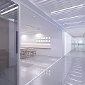 Modern Office Corridor With Glass Partitions Linear Ceiling Lights And Digital 3d model