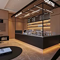 Modern Moxocoffee Cafe Interior Design With Counter Shelves And Strip Lighting
