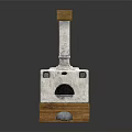 Decorative Stove With White Body Brown Chimney And Wooden Base Design