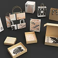 Package Boxes and Tote Bags with Geometric Patterns and Neutral Color Designs in Various Styles