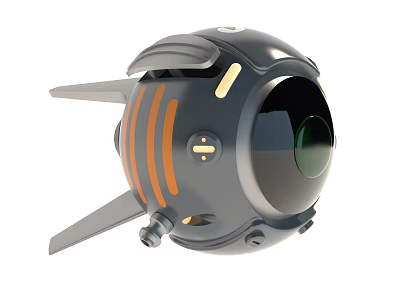 Modern Spherical Gray Device With Orange Stripes Lens And Support Legs 3d model