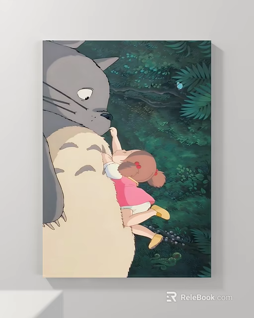 Adorable Animal Painting Featuring Totoro And Little Girl In Lush Forest Setting 3d model 