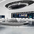 Modern Monitoring Room Control Center Featuring Multiple Display Screens Circular Console And White Chairs