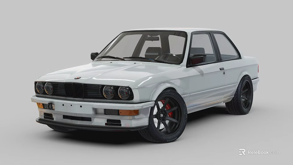 White Classic BMW Sedan With Black Wheels And Sleek Vintage Design 3d model 