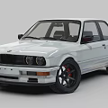 White Classic BMW Sedan With Black Wheels And Sleek Vintage Design