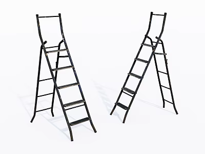Two Black Foldable Ladders For Home Household Use And Maintenance 3d model