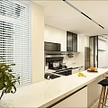 Modern Kitchen Interior Design With White Countertop Island Cabinets And Appliances