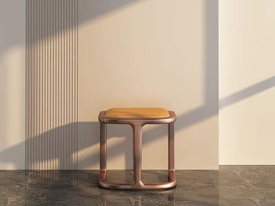 Modern Minimalist Stool With Copper Metal Frame And Leather Seat Against Wall 3d model