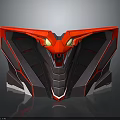 Futuristic Sci Fi Mechanical Snake Head With Red Black Armor And Yellow Glowing Eyes