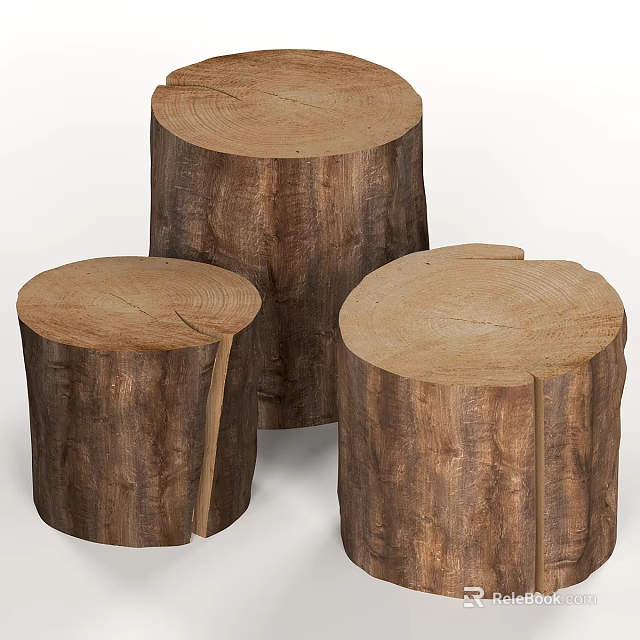 Rustic Tree Stump Dining Table Set With Natural Wood Round Surfaces 3d model