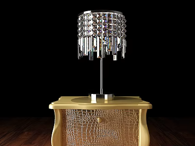 Elegant Crocodile Texture Nightstand With Silver Hanging Crystal Table Lamp 3d model