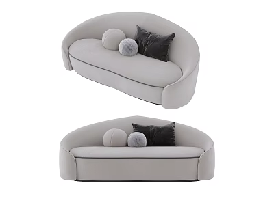 Modern Light Gray Curved Sectional Sofa With Plush Pillows And Comfortable Design 3d model