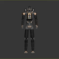 Mechanical Humanoid Robot Character With Orange Accents Black Frame And Articulated Joints