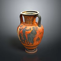 Ancient Greek Style Amphora Sculpture With Black Figure Decoration And Two Handles