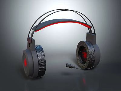 Modern Over Ear Headphones With Red LED Light Built in Microphone And Comfortable Ear Cups 3d model