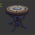 Classic Wooden Round Table With Intricate Inlaid Top And Ornate Carved Base