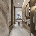 Light Luxury Modern Marble Bathroom Interior With Double Sinks And Built In Storage Cabinets
