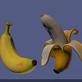 Fresh Banana Display with Whole Yellow Peel and Peeled White Flesh on Blue Background