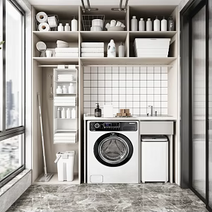 Modern Balcony Housekeeping Cabinet Washing Machine Cabinet Dryer Mop Towel Electric Clothes Hanger 3d model