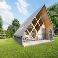 Wooden A-frame Cabin in Scenic Green Surroundings With Outdoor Porch and Chairs