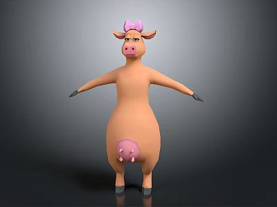 Cartoon Pig Game Movie Character With Pink Horns Blue Eyes Arms Outstretched And Gray Shoes 3d model