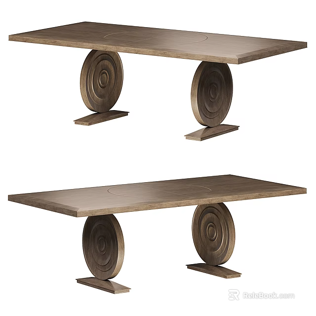 Elegant Modern Wooden Dining Table With Rectangular Top And Circular Spiral Base 3d model 