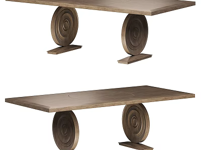 Elegant Modern Wooden Dining Table With Rectangular Top And Circular Spiral Base 3d model