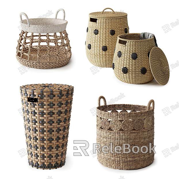 Modern Storage Basket Bamboo Building Woven Basket Clothes Basket Dirty Clothes Basket model