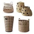 Woven Storage Baskets with Various Designs Including Openwork and Lid Styles 3d model