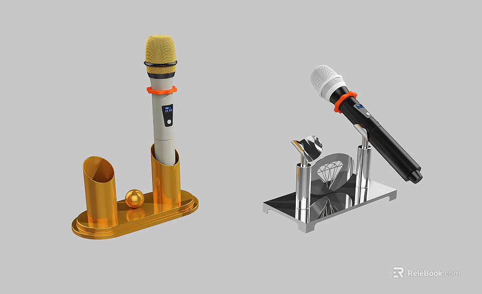 Stylish Headphone Speaker with Microphone Gold Silver Base and Stand Design 3d model 