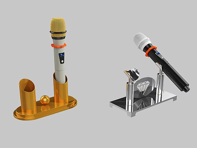 Stylish Headphone Speaker with Microphone Gold Silver Base and Stand Design 3d model