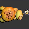 Cute Game Character Turtle With Pumpkin Shell Red Hat Holding Frying Pan And Fried Egg