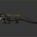 Realistic Komodo Dragon With Open Mouth Extended Tongue And Brown Green Body On Gray Background
