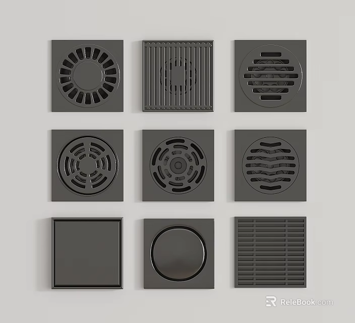 Dark Gray Square Vent Covers With Various Patterns And Decorative Designs 3d model