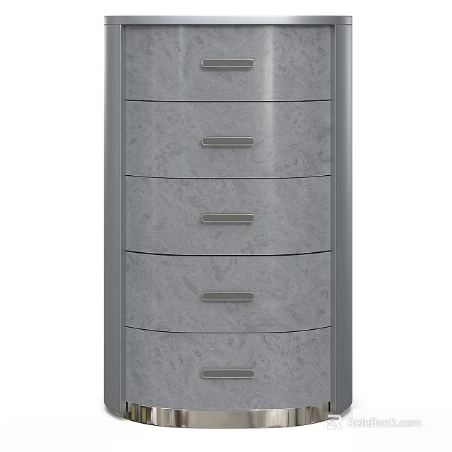 Modern Gray Chest of Drawers with Patterned Front and Metal Handles 3d model 