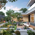 Modern courtyard landscape home courtyard villa courtyard landscape sketch landscape wall waterscape wall outdoor sofa 3d model