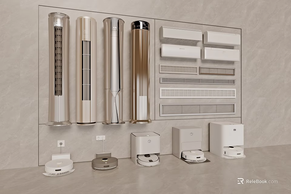 Contemporary Air Conditioner Fans With Tower And Wall Mounted Styles For Home 3d model 