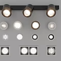 Different Designs of Downlights and Spotlights Including Track Mounted and Recessed Styles