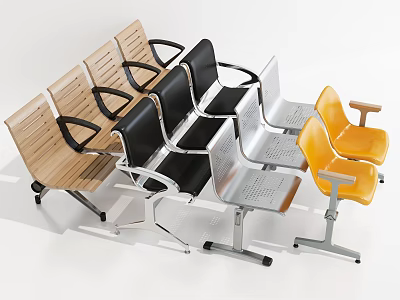 Modern Public Chairs with Wooden Black Silver and Yellow Frames for Public Spaces 3d model